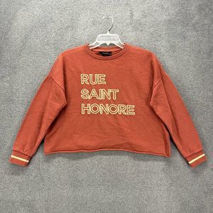 Eleven Paris Crop Sweater Women Size XS Embroidered Loungewear raw hem crew neck